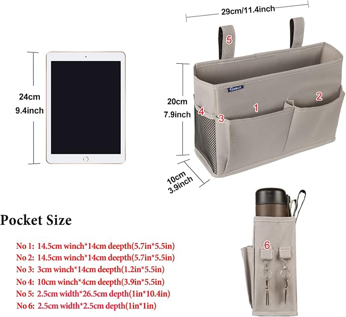Surblue Bedside Caddy Hanging Bed Organizer Storage Bag Pocket - Image 6