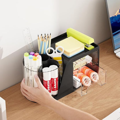 Marbrasse Desk Organizer with 2 Drawer, 360°Rotating Pen Holder, Desk - Image 6