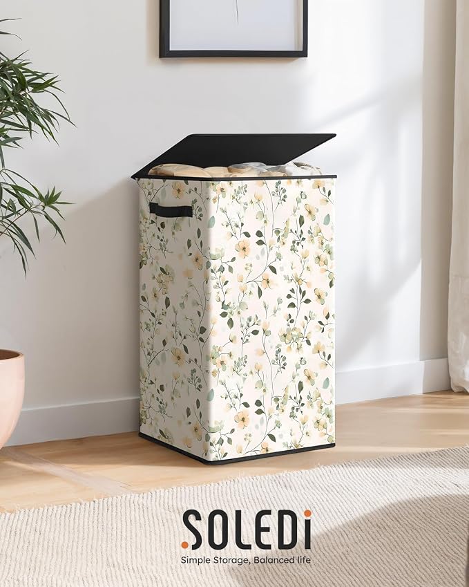 SOLEDI Laundry Hamper with Lid, 90L Tall & Large Floral Laundry Basket - Image 8