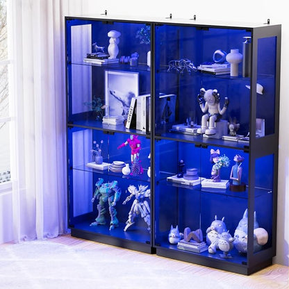 Display Cabinet with Glass Doors 4 Tier Glass Display Case with RGB LED Lights - Image 7