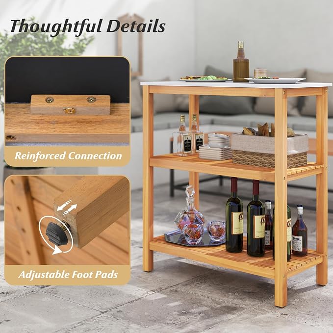 Goplus Patio Wooden Sideboard, 3-Tier Acacia Outdoor Kitchen Buffet Organizer - Image 8