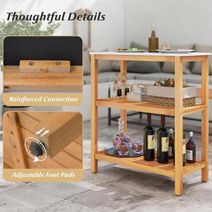 Goplus Patio Wooden Sideboard, 3-Tier Acacia Outdoor Kitchen Buffet Organizer - Image 8