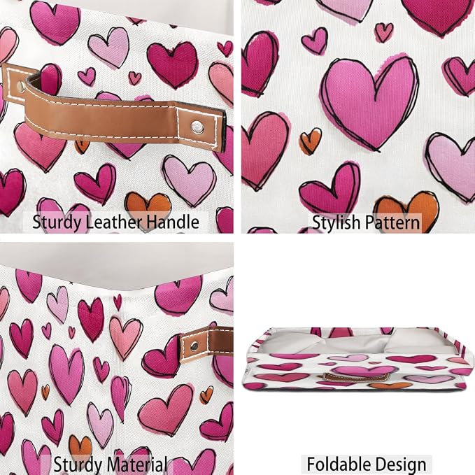 TropicalLife 13x13x13 Inch Large Fabric Storage Cube Love Hearts Foldable - Image 5