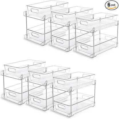 Vtopmart 6 Pack Bathroom Organizer, 2 Tier Clear Under Sink Organizers Vanity by Vtopmart