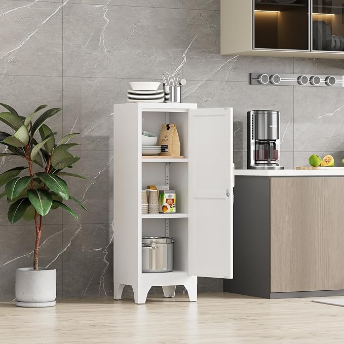 46"H White Metal Locker with 1 Lockable Door and 2 Adjustable Shelves - Image 2