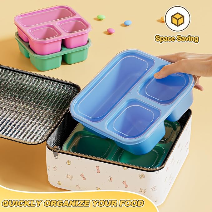 Canfanni 6 Pcs Snack Box Container Set, Reusable 3&4 Compartment Meal Prep - Image 7