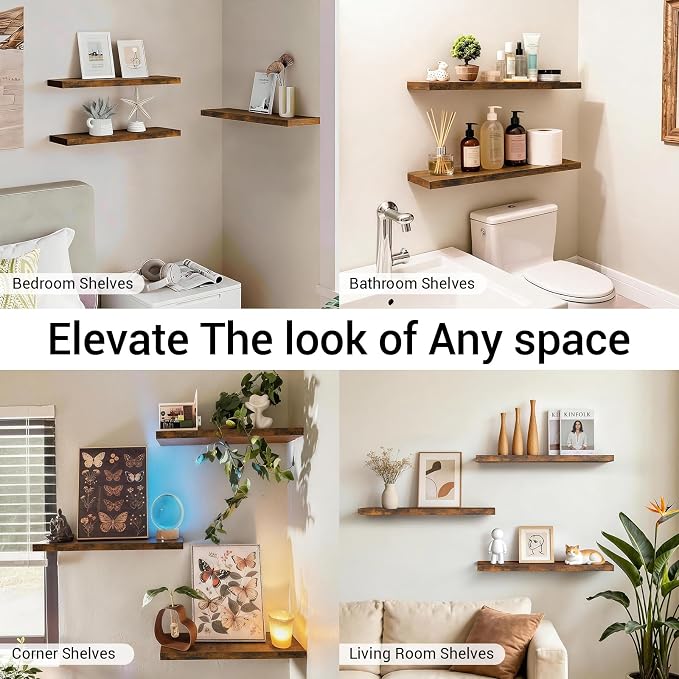 BAYKA Floating Shelves for Wall, 22.5 Inch Rustic Wood Wall Mounted Shelving - Image 8
