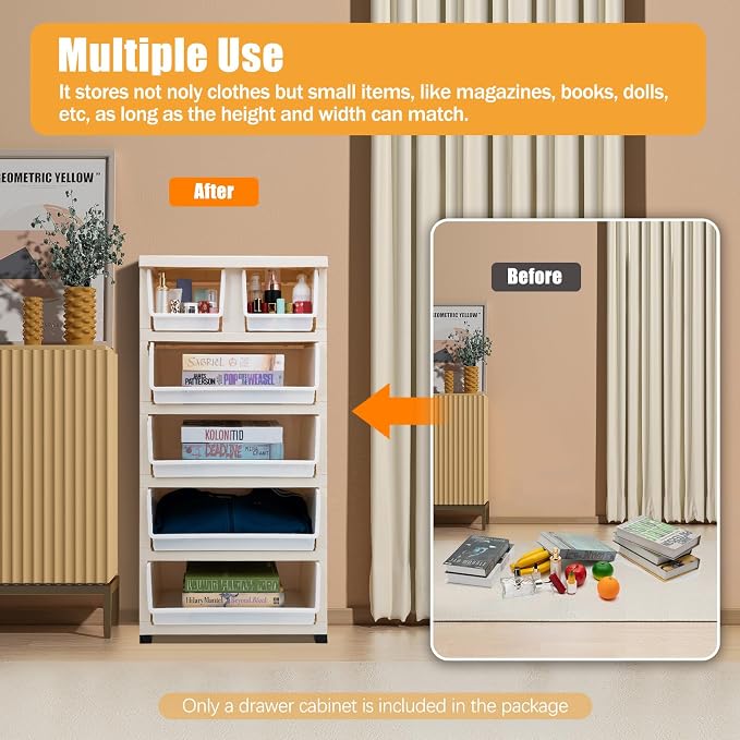 5-Layers Plastic Dresser with 6 Drawers Movable Chest of Drawers Locked Storage - Image 6