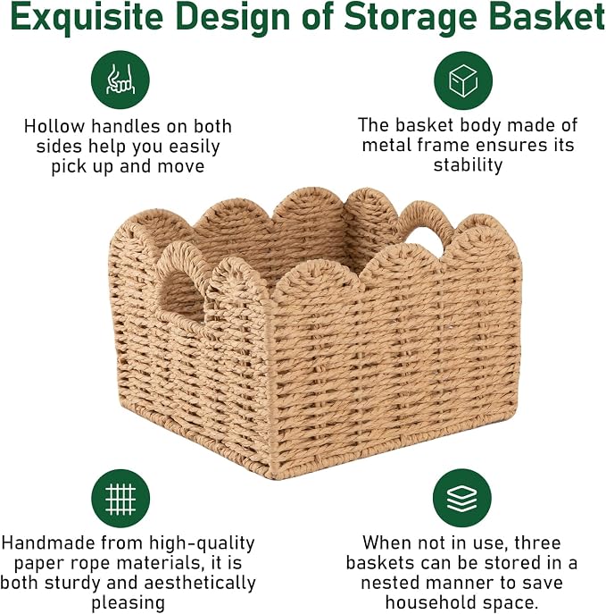 OIAHOMY Scalloped Wicker Baskets, Hand-woven Storage Baskets - Image 5