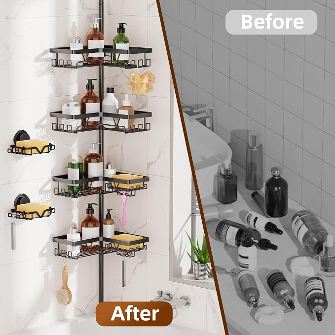 KEGII Shower Caddy Tension Pole, Rustproof Adjustable Corner Shower Organizer - Image 5