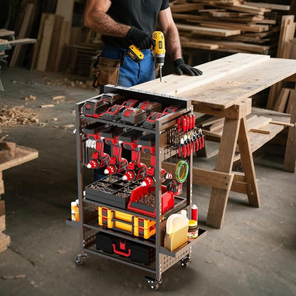 Power Tool Organizer Cart with 8 Charger Ports & Adjustable Storage, Garage - Image 8