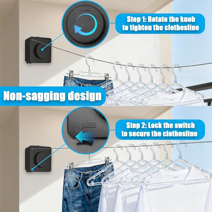Retractable Clothesline, Non-Sagging Wall Mounted Laundry Line, Space-Saving - Image 4