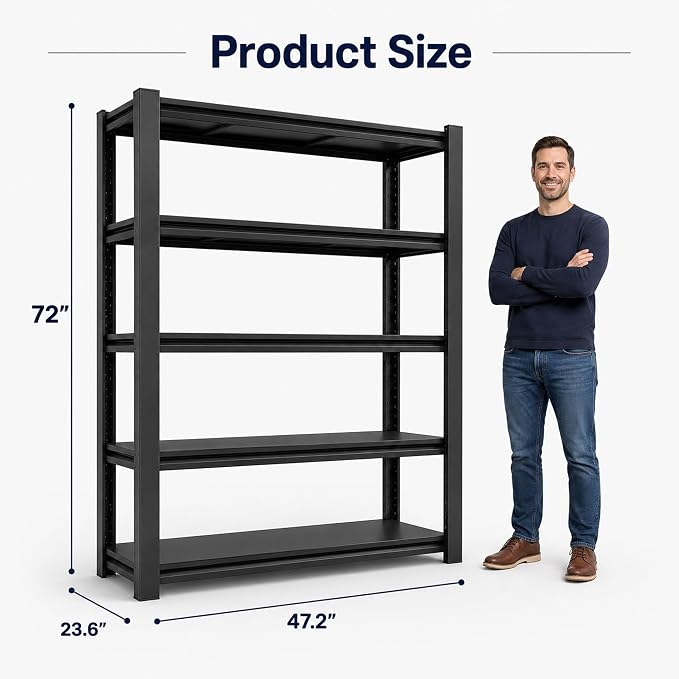 SAWJEC 72" H Garage Shelving Unit, 5-Tier Heavy Duty Garage Shelving, Solid - Image 2