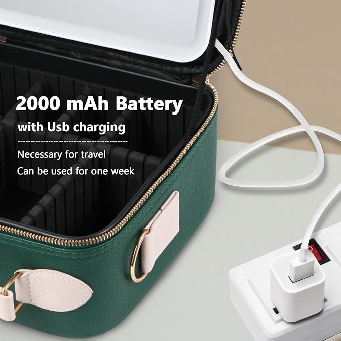 Travel Makeup Bag with Mirror of LED Lighted, Rechargeable Cosmetic Train Case - Image 7