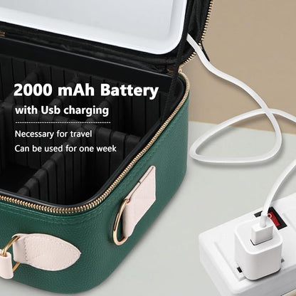 Travel Makeup Bag with Mirror of LED Lighted, Rechargeable Cosmetic Train Case - Image 7