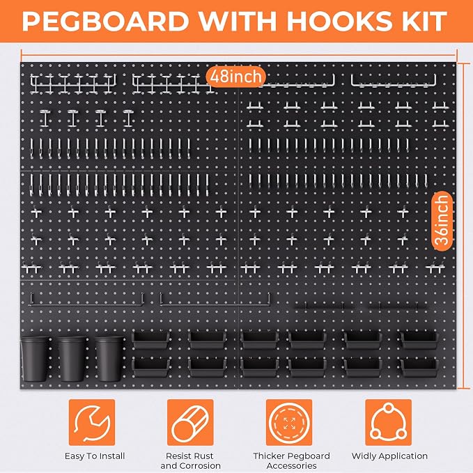 INCLY 48x36 Inch Metal Peg Board Kit - Image 6