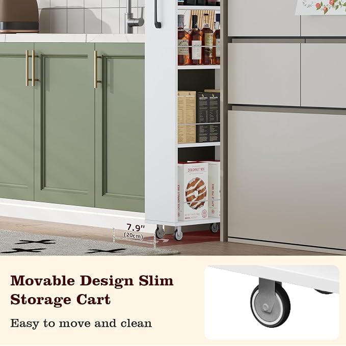 70" Tall Wooden Slim Storage Cart, 7 Tier Kitchen Rolling Cart - Image 3