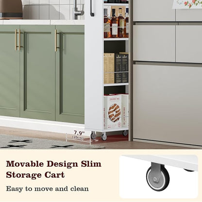 70" Tall Wooden Slim Storage Cart, 7 Tier Kitchen Rolling Cart - Image 3