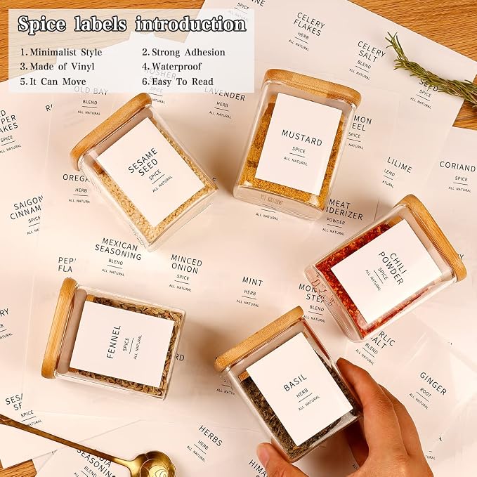 HHMJSM 12 Pcs Square Glass Spice Jars - 5oz Airtight Herb Containers with 148 - Image 3