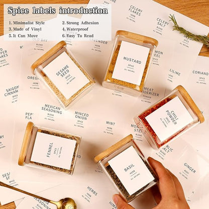 HHMJSM 12 Pcs Square Glass Spice Jars - 5oz Airtight Herb Containers with 148 - Image 3