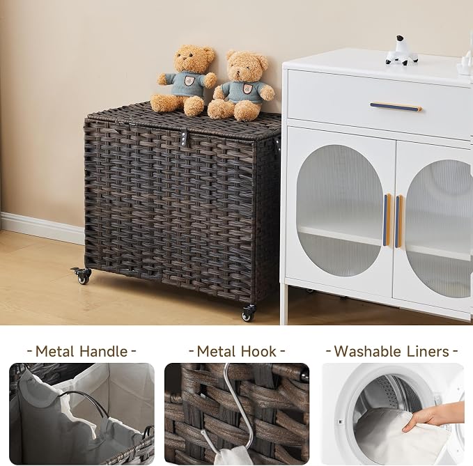 Laundry Hamper with Wheels, 34.3 Gallon Rolling Laundry Basket with Lid - Image 5