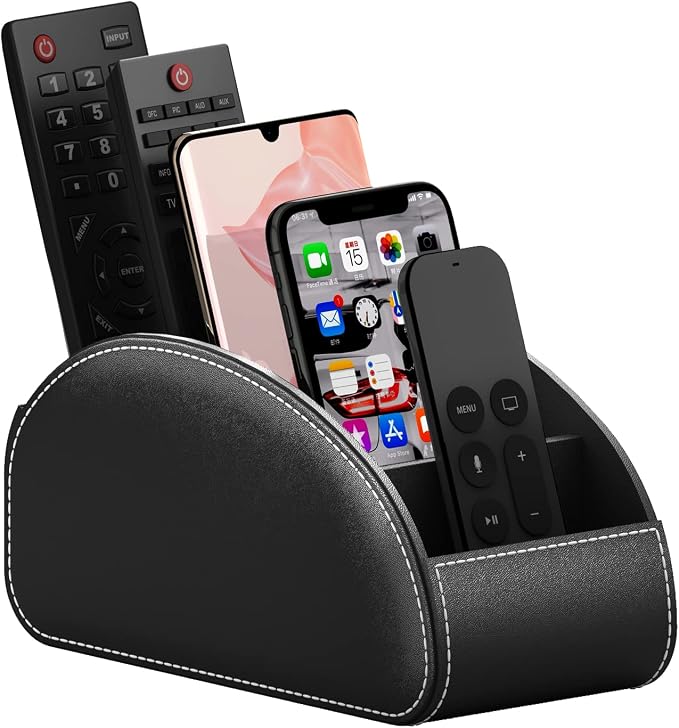 Remote Control Holder for Table, Faux Leather Caddy/storage/Tray for Remote by THIPOTEN