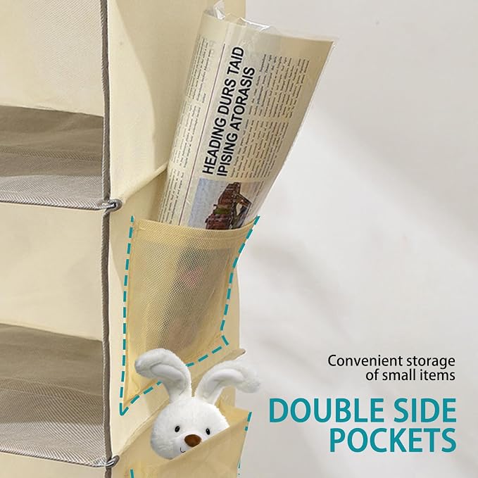 6-Shelf Hanging Closet Storage, Strong Frame Beige Closet Organizer - Image 4