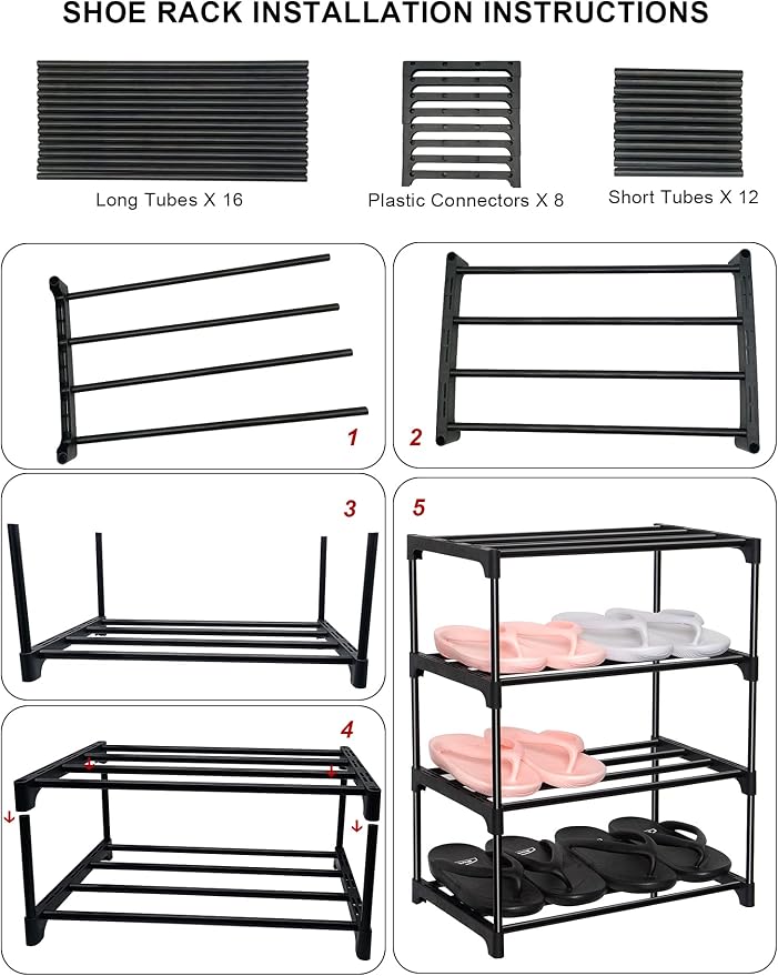 LNYZQUS Upgrade 4-Tier Small Shoe Rack, Metal Stackable Kids Shoe Shelf Storage - Image 6