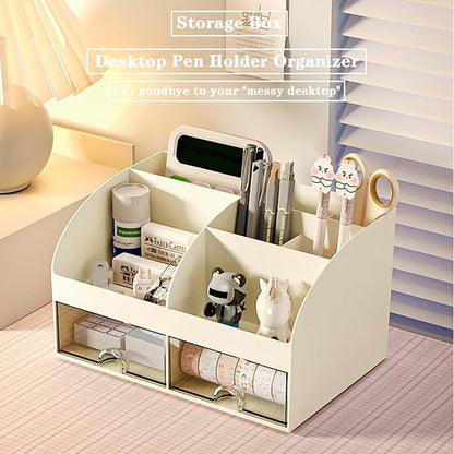 COMFYROOM Desk Organizer with 6 Compartments and 2 Drawers, Plastic Makeup - Image 4