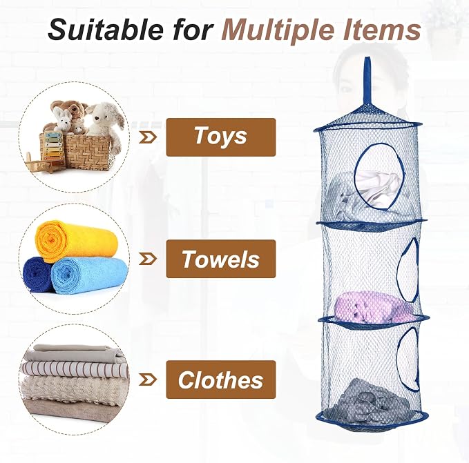 uxcell 2Pcs Mesh Hanging Storage Basket, Dark Blue - Image 4