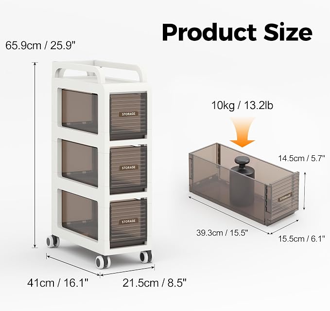 Bathroom Storage with Drawers, 7.87" Wide Slim Storage Cabinet | Freestanding - Image 2