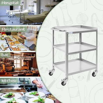 Hally Stainless Steel Utility Cart 3 Tier NSF Commercial Heavy Duty Metal - Image 6