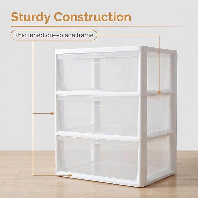 Wide 3 Drawer Tower, Plastic Storage Drawers - Image 3