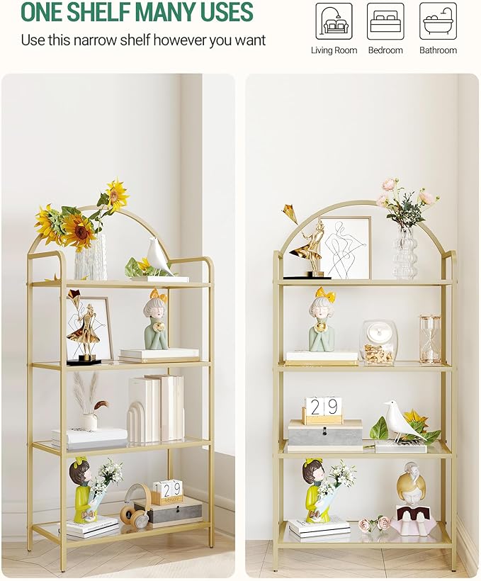 Hzuaneri Bookcase Bookshelf, Tempered Glass Bookshelves | Slim Shelving Unit - Image 4