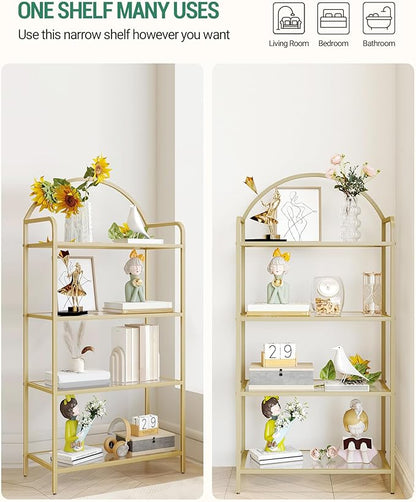 Hzuaneri Bookcase Bookshelf, Tempered Glass Bookshelves | Slim Shelving Unit - Image 4