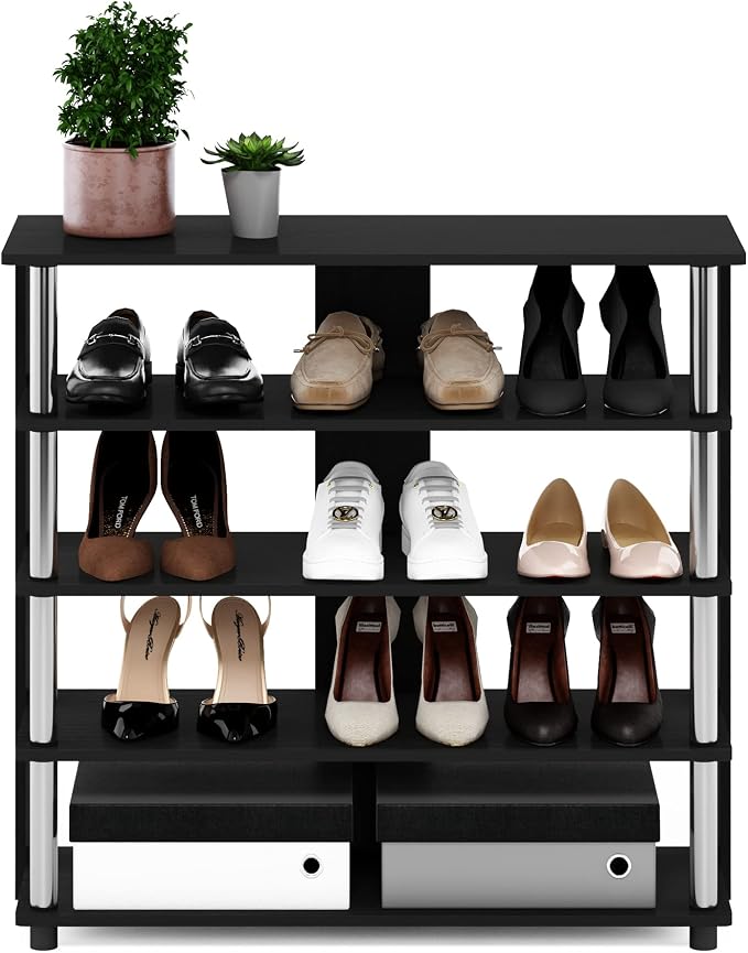 Furinno Turn-N-Tube 5 Tier Wide Shoe Rack, Stainless Steel Tubes - Image 4