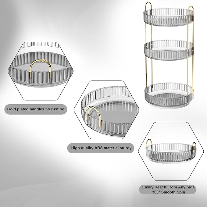 GTI 360°Rotating Makeup Organizer, 3 Tier Large Capacity Perfume Cosmetics - Image 5