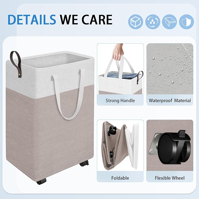 HomeHacks Laundry Basket with Wheels, Rolling Laundry Hamper, Collapsible & - Image 3