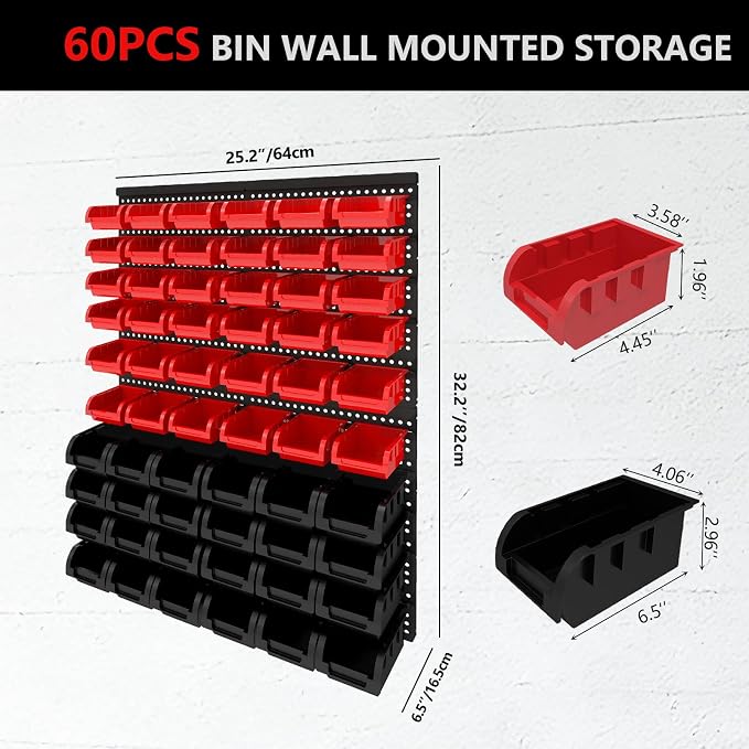 60Pcs Plastic Wall Mounted Storage Bins Parts Rack Nuts And Bolt Bins Organizer - Image 2