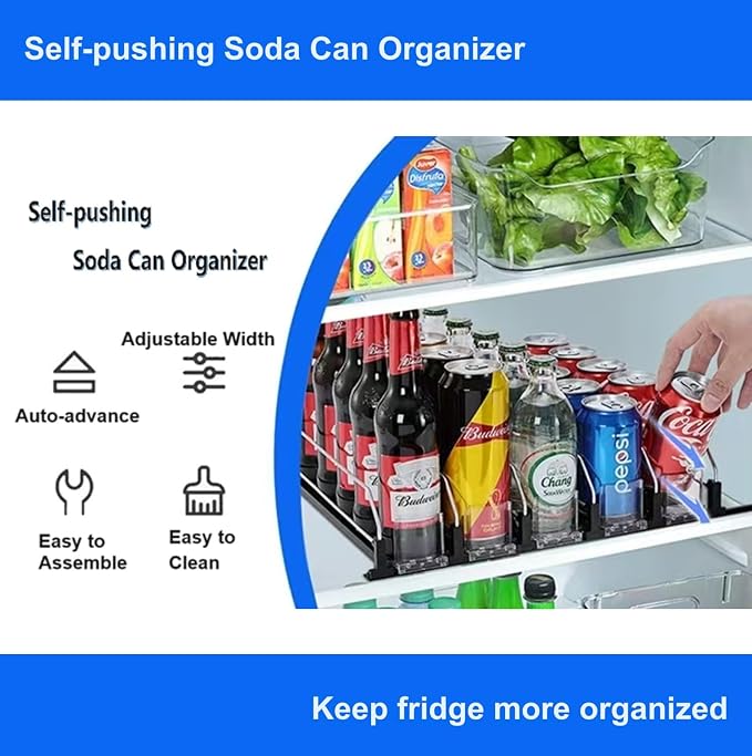 6 Rows Black Drink Organizer for Fridge, 3rd Gen Refrigerator Organizers and - Image 2