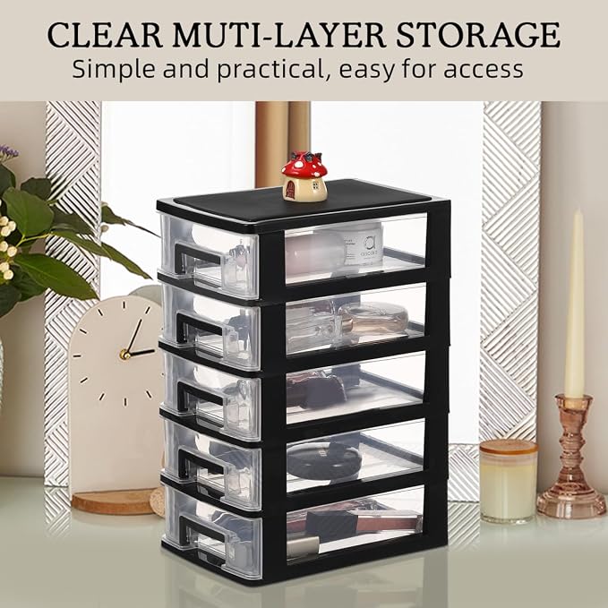 Angoily 5-Tier Plastic Drawer Storage Cabinet Portable Desktop Organizer - Image 4
