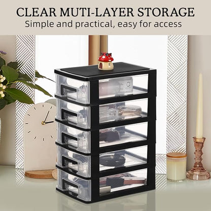 Angoily 5-Tier Plastic Drawer Storage Cabinet Portable Desktop Organizer - Image 4