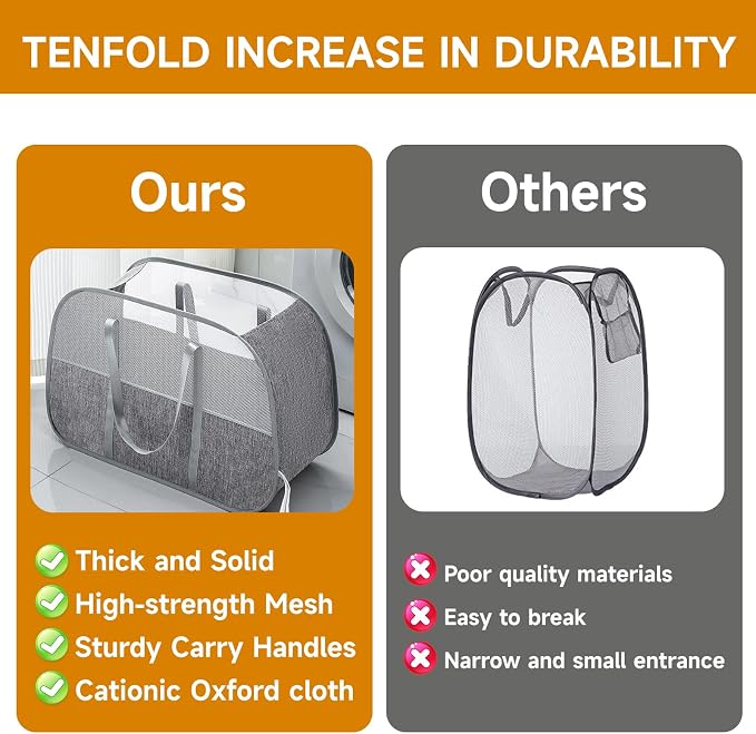 Large Collapsible Laundry Hamper, Breathable Mesh Design, Sturdy Steel Frame - Image 5