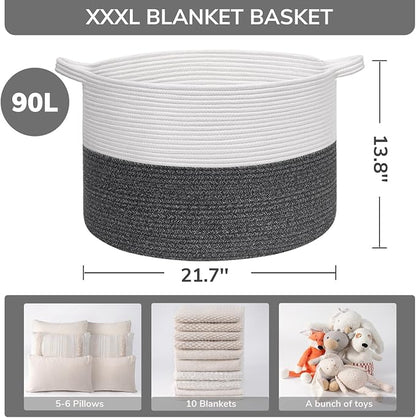 INDRESSME XXXLarge Cotton Rope Basket 21.7" x 21.7" x 13.8" Woven Baby Laundry - Image 3