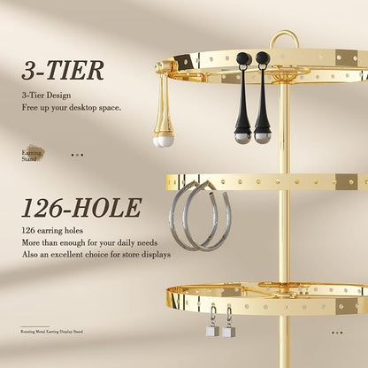 3 Tiers Earring Holder Organizer, Metal Rotating Earring Stand Adjustable - Image 5