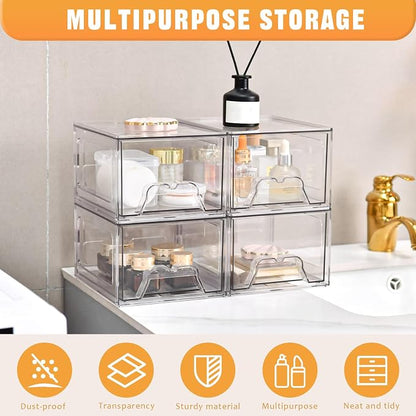 6 Pack Stackable Makeup Organizer, 4.4'' Tall Acrylic Bathroom Makeup Organizer - Image 4