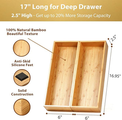 Umilife Bamboo Kitchen Utensils Organizer, Extra Long High Silverware Drawer - Image 2