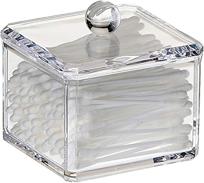Stackable Square Acrylic Cotton Ball Holder Q-tip Holder Bathroom Swab Dispenser by Unknown