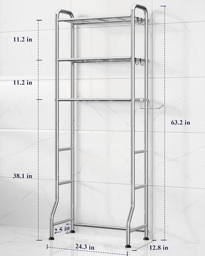 Kitsure Over Toilet Storage Rack, 63.2" H Space-Saving, Holder & Hooks | - Image 2