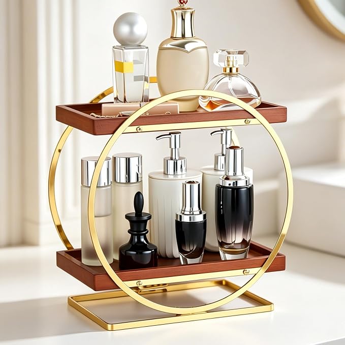 2-Tier Bathroom Counter Organizer, Wood Bathroom Organizer by YIWANFW